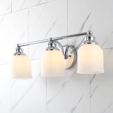 Lydia Iron/Frosted Glass Farmhouse Cottage LED Vanity Light - JONATHAN Y